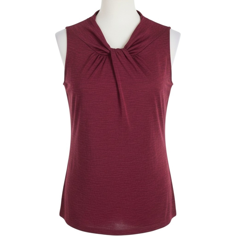 Liz Claiborne Career Womens Burgundy Space Dye Twisted Knot Sleeveless Top Med